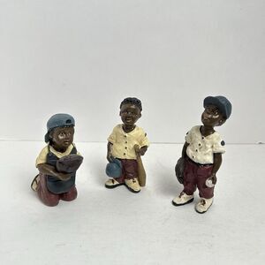 Vintage African American Resin Figures 3 Boys Playing Baseball